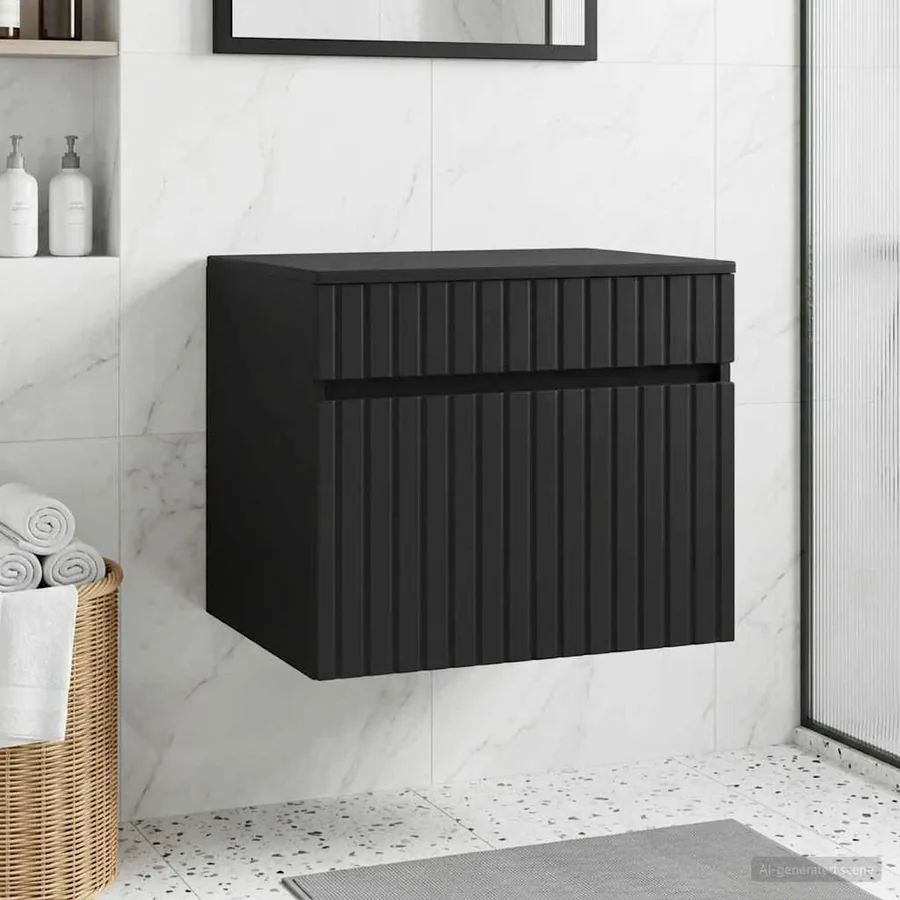 Cabinet de Salle de Bain Mural Noir 59 x 44,5 x 50 cm