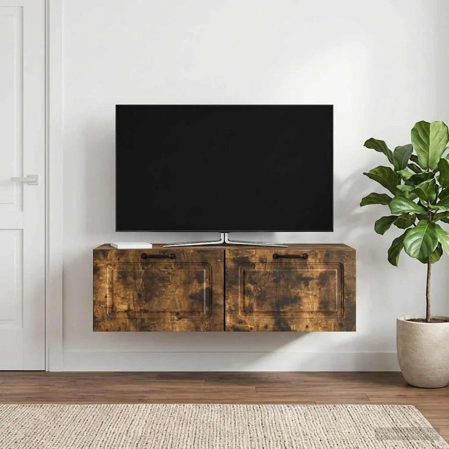 Meuble TV mural Chêne fumé 98 x 41 x 30 cm Bois d'ingénierie
