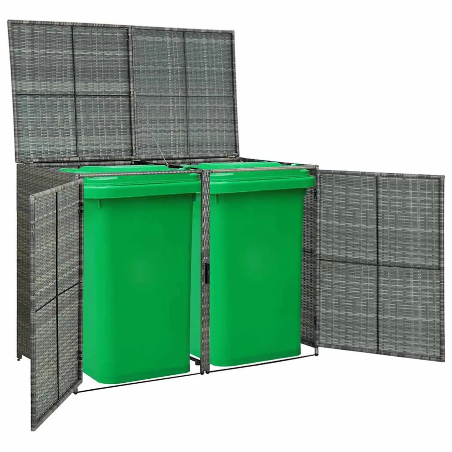Abri de poubelle double Résine tressée Anthracite 148x77x111cm - 10
