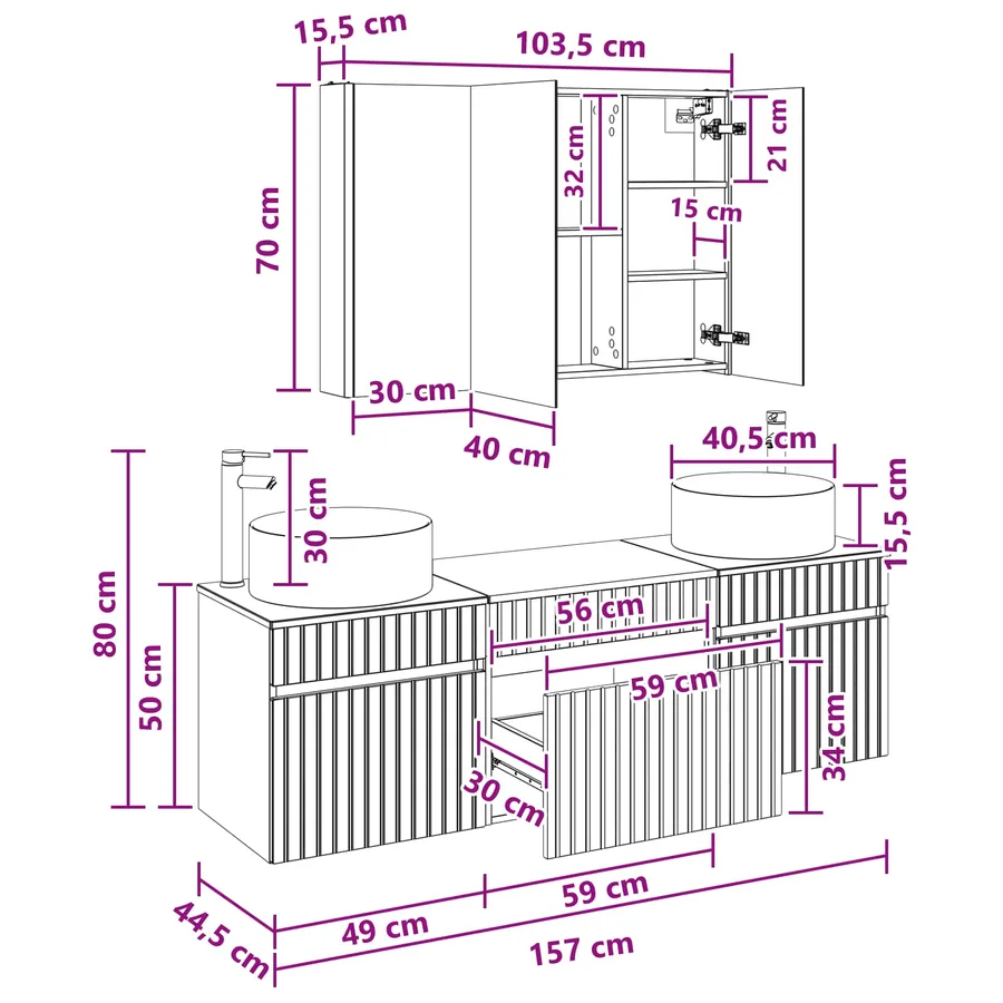 Ensemble d'armoire de salle de bain 4 pcs Chêne Sonoma - 14