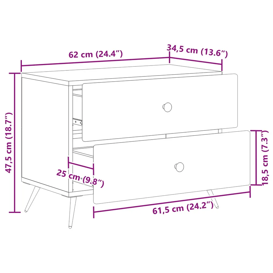 Cabinet de chevet avec tiroir Bois ancien 62 x 34,5 x 47,5 cm - 8