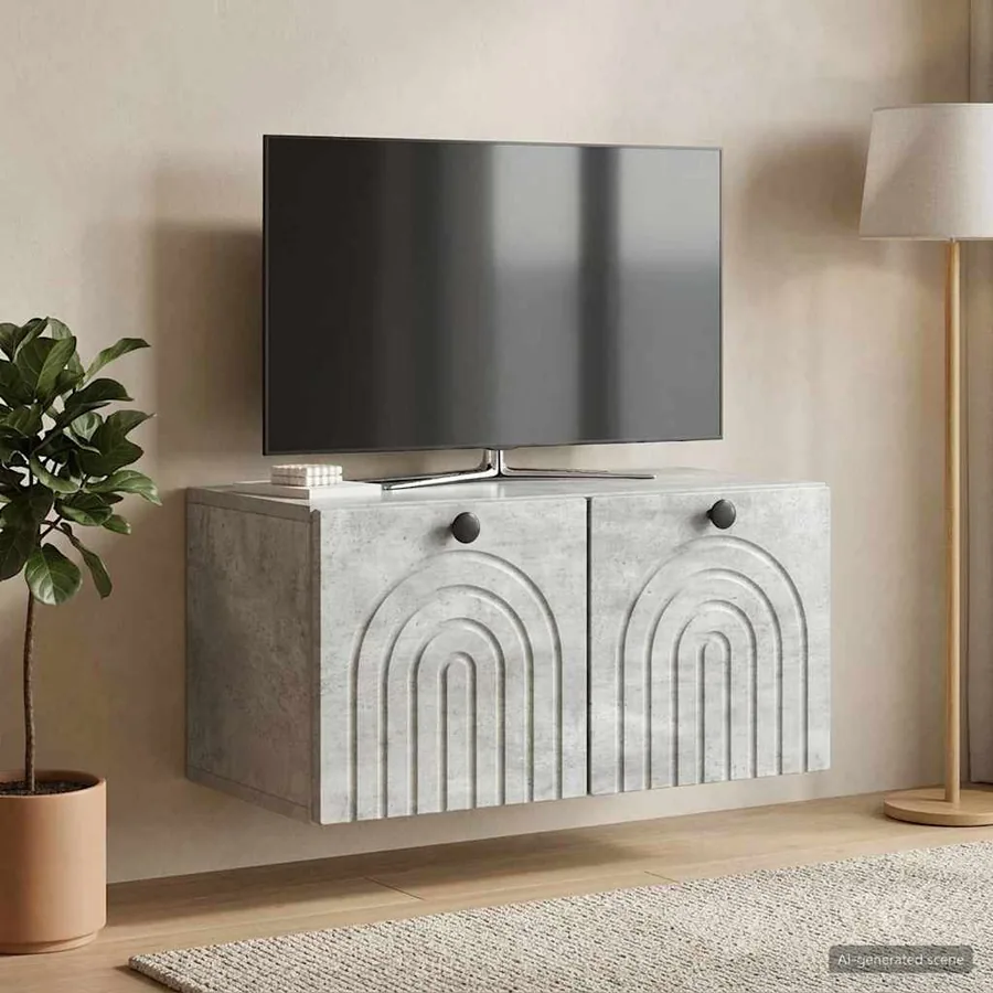 Meuble TV mural Gris béton 59,5 x 31 x 30 cm Bois d'ingénierie