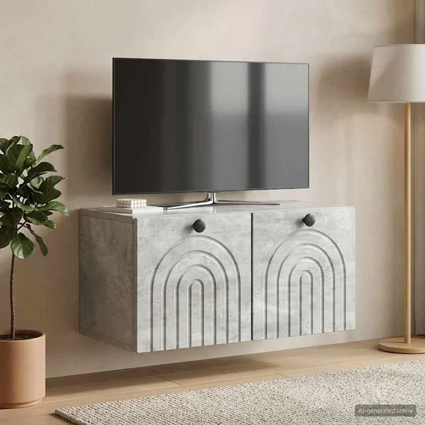 Meuble TV mural Gris béton 59,5 x 31 x 30 cm Bois d'ingénierie