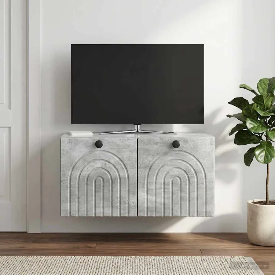 Meuble TV mural Gris béton 59,5 x 31 x 30 cm Bois d'ingénierie - 4