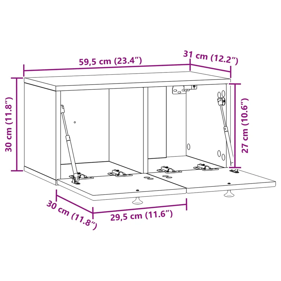 Meuble TV mural Gris béton 59,5 x 31 x 30 cm Bois d'ingénierie - 8