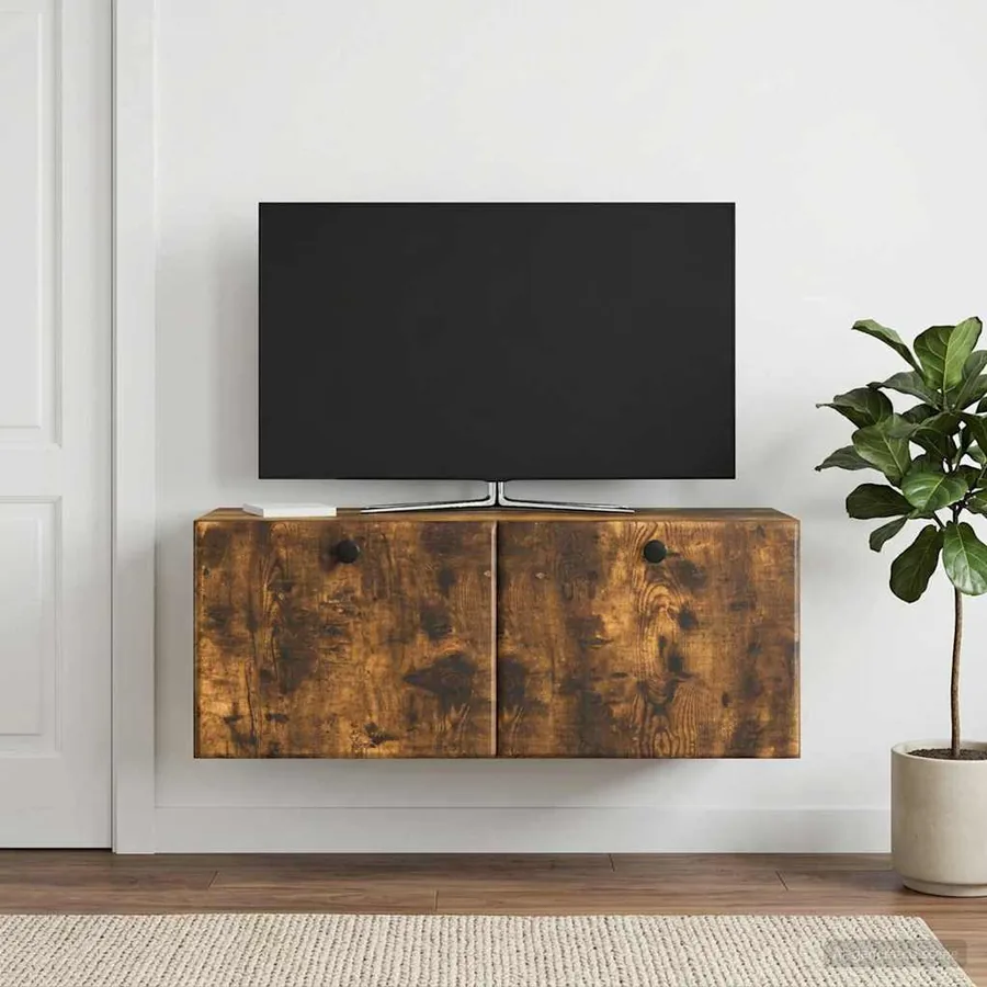 Meuble TV mural 78,5 x 31 x 30 cm Chêne fumé Bois d'ingénierie
