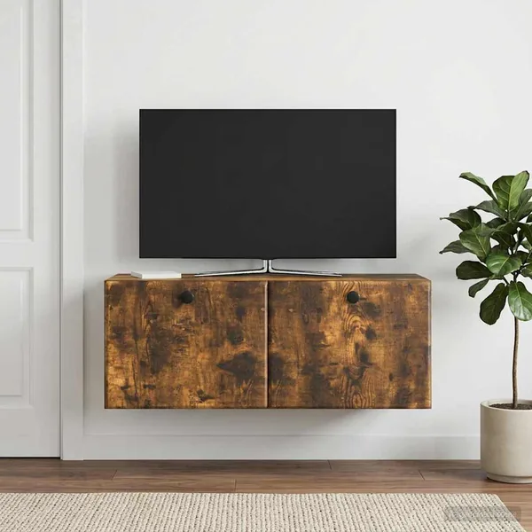 Meuble TV mural 78,5 x 31 x 30 cm Chêne fumé Bois d'ingénierie