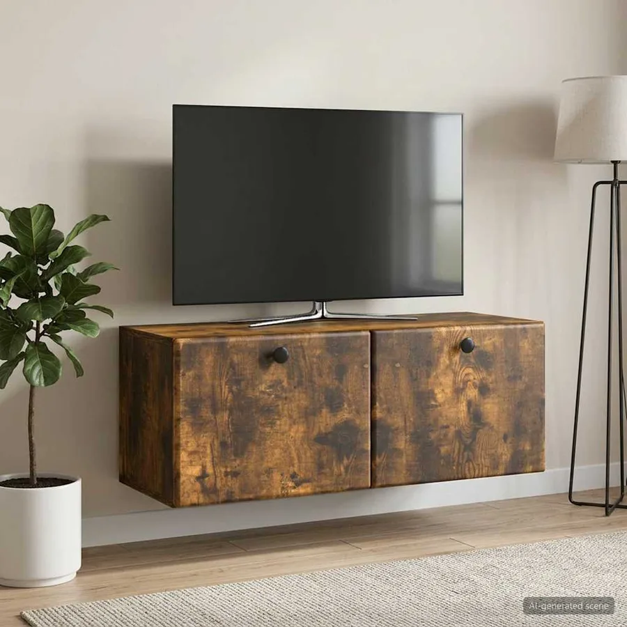 Meuble TV mural 78,5 x 31 x 30 cm Chêne fumé Bois d'ingénierie - 4