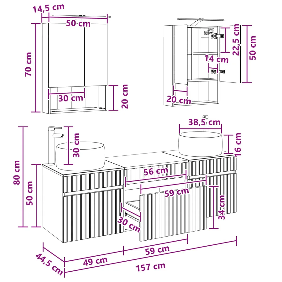 Ensemble d'armoire de salle de bain 5 pc Chêne artisanal - 15