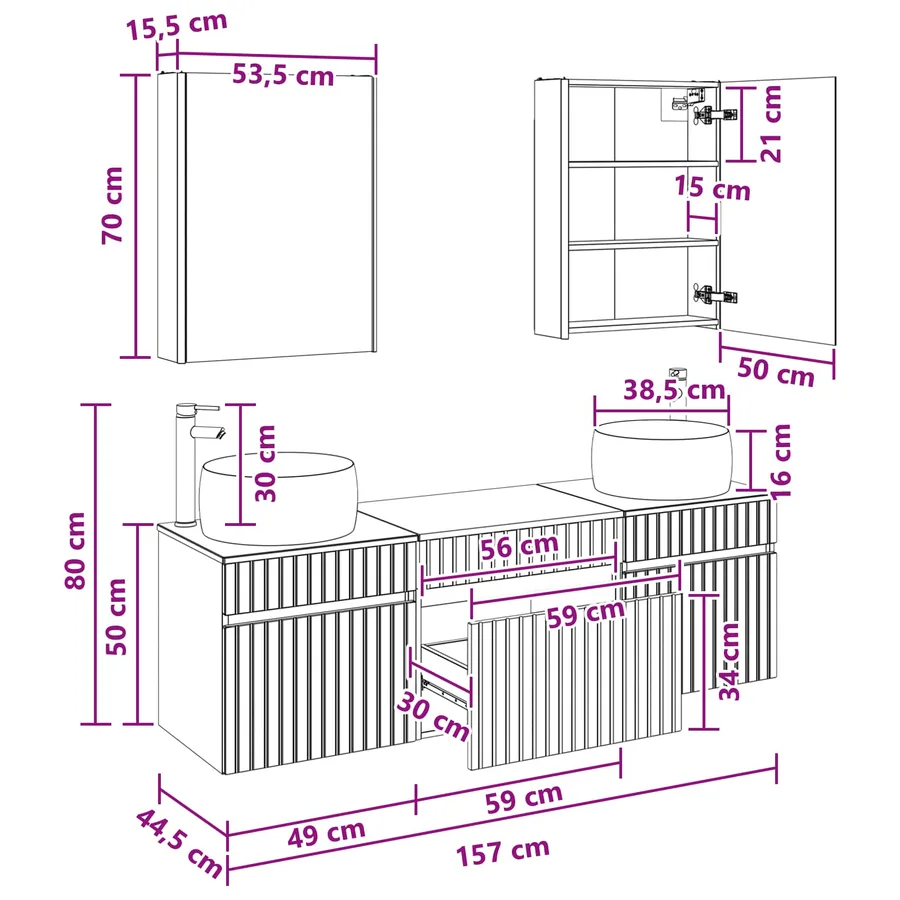 Ensemble d'armoire de salle de bain 5 pcs Gris béton - 14