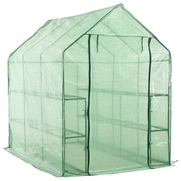 Serre de plain-pied avec 12 étagères Acier 143x214x196 cm