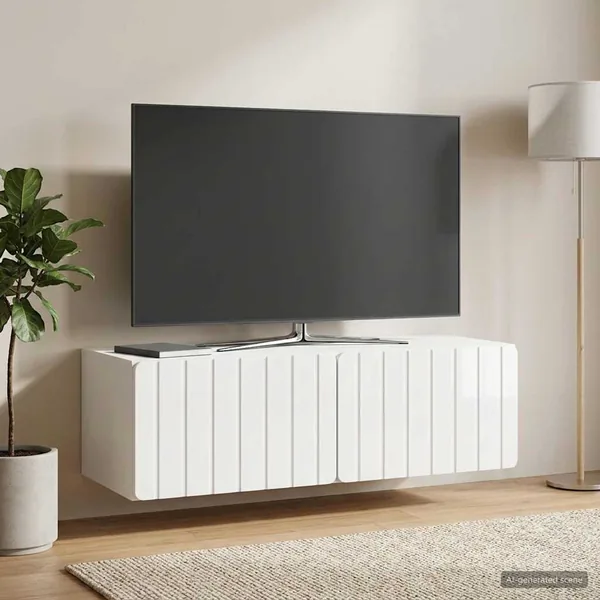 Meuble TV mural 98 x 41 x 30 cm Blanc brillant