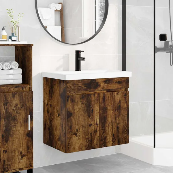 Meuble de salle de bain avec robinet Chêne fumé