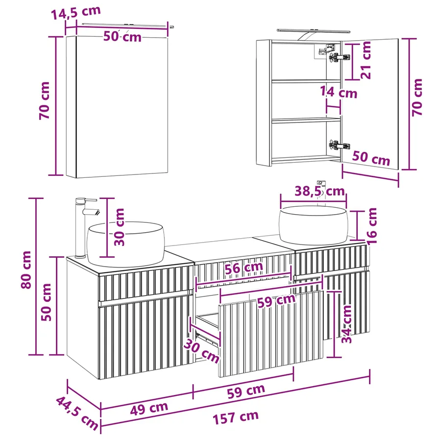 Ensemble d'armoire de salle de bain 5 pcs Chêne Sonoma - 15