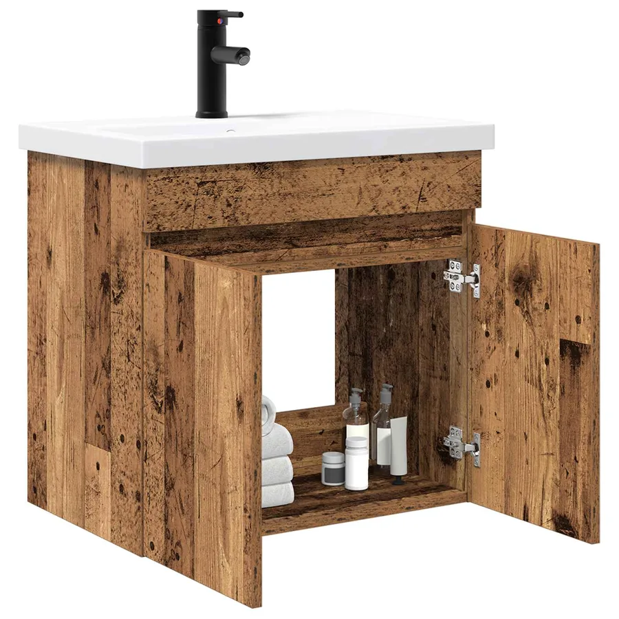 Meuble de salle de bain avec robinet Bois ancien - 3