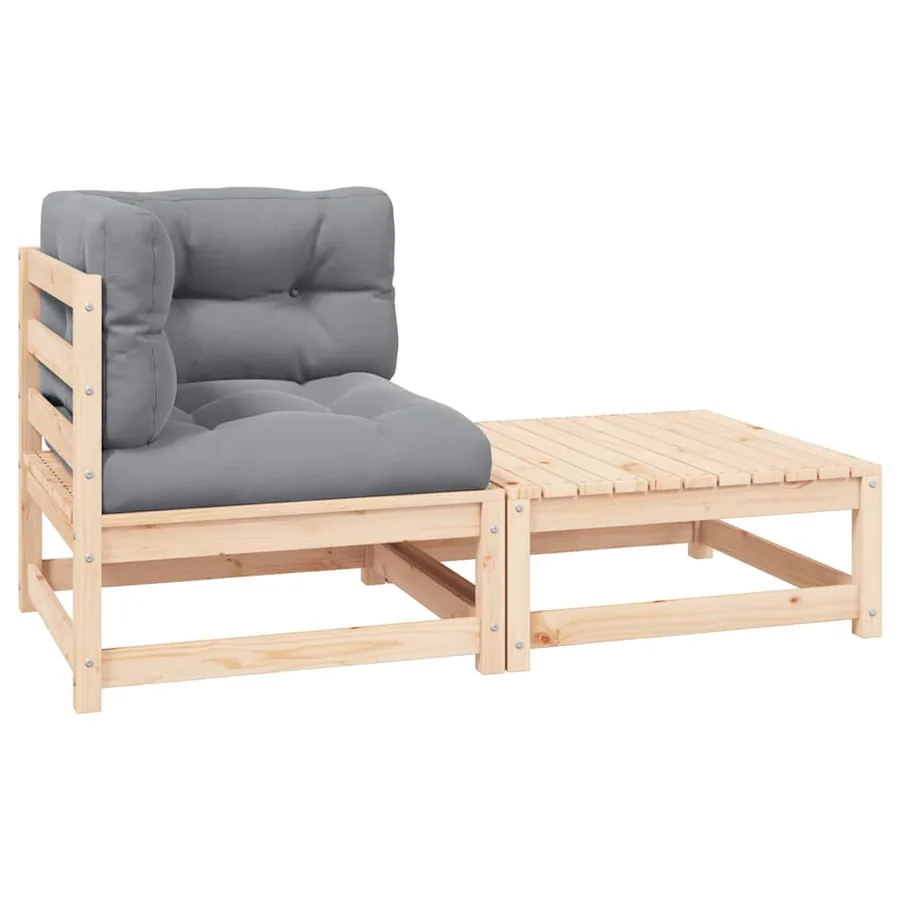 Salon de jardin 2 pcs avec coussins Bois de pin massif