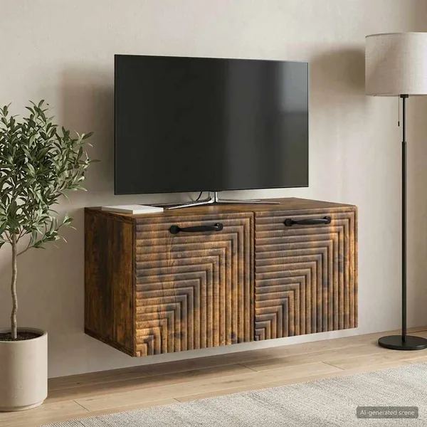 Meuble TV mural Chêne fumé 59,5 x 31 x 30 cm Bois d'ingénierie