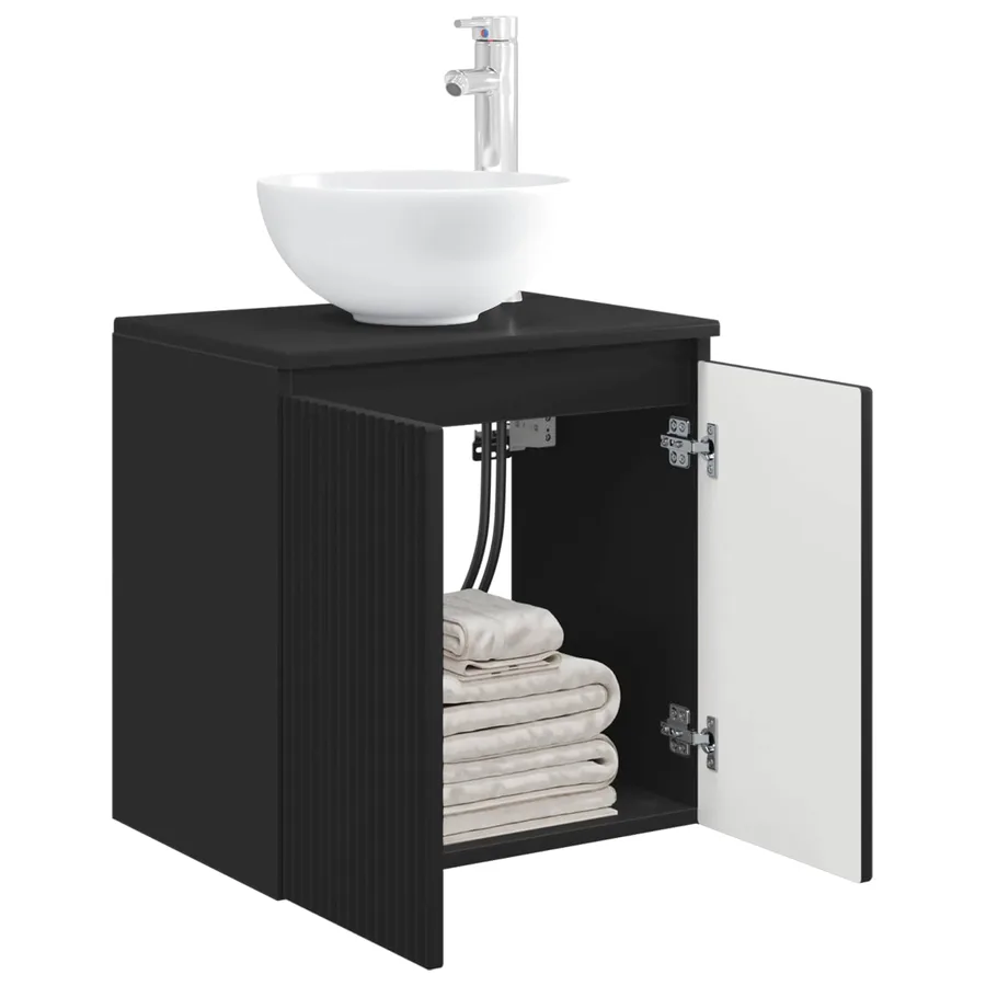 Vanité de lavabo mural Noir 49,5 x 35 x 63 cm Bois d'ingénierie - 3