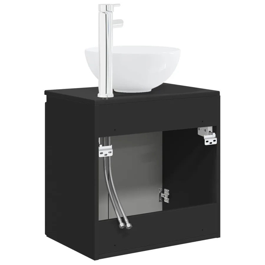Vanité de lavabo mural Noir 49,5 x 35 x 63 cm Bois d'ingénierie - 5
