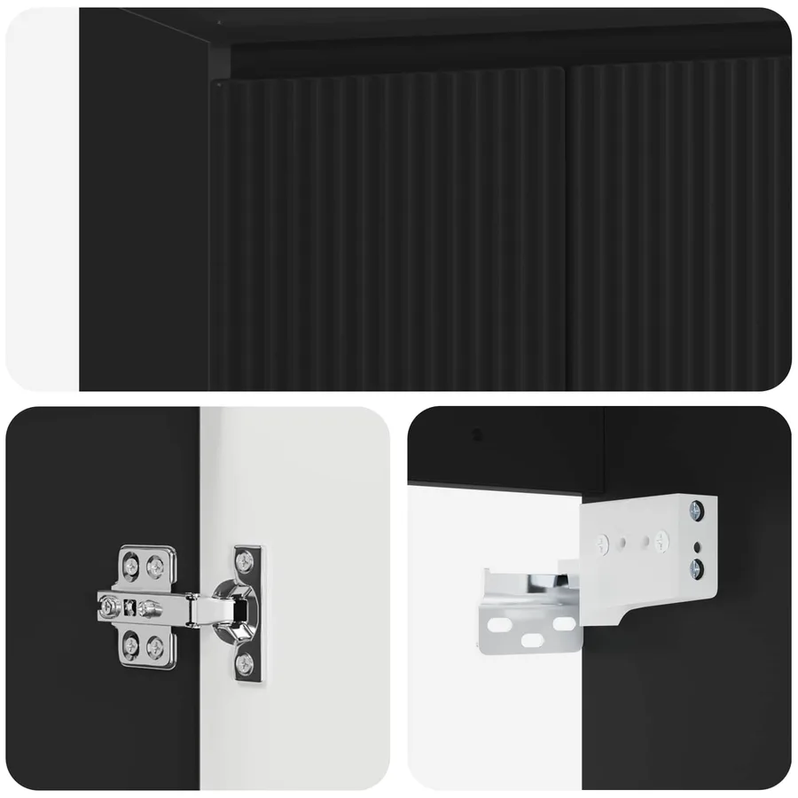 Vanité de lavabo mural Noir 49,5 x 35 x 63 cm Bois d'ingénierie - 6