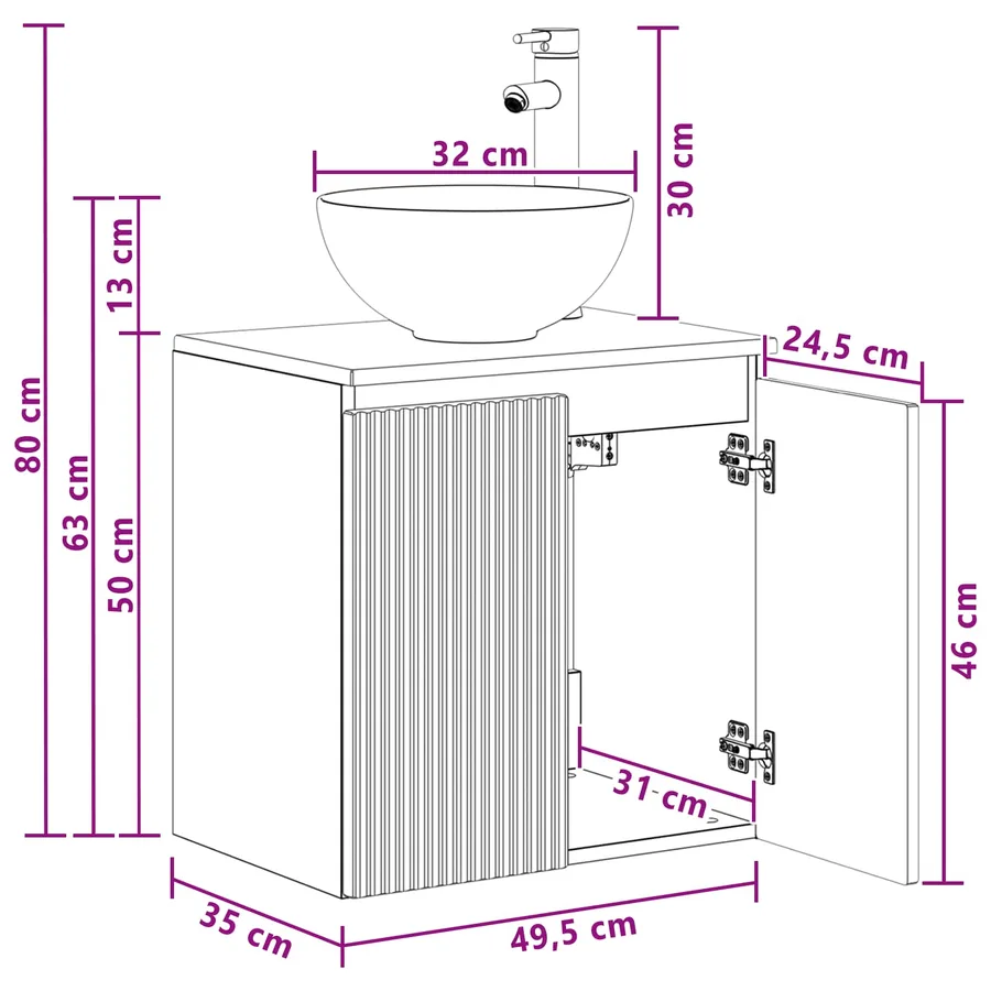 Vanité de lavabo mural Noir 49,5 x 35 x 63 cm Bois d'ingénierie - 9