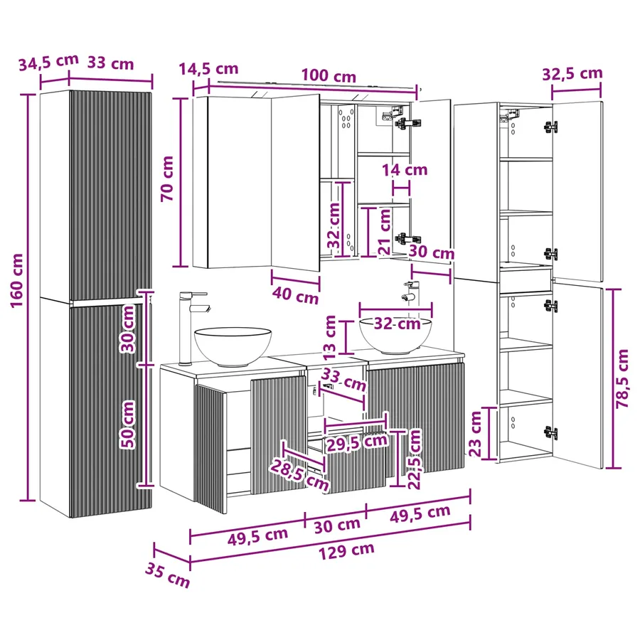 Ensemble de mobilier de salle de bain 6 pcs Chêne Sonoma - 16