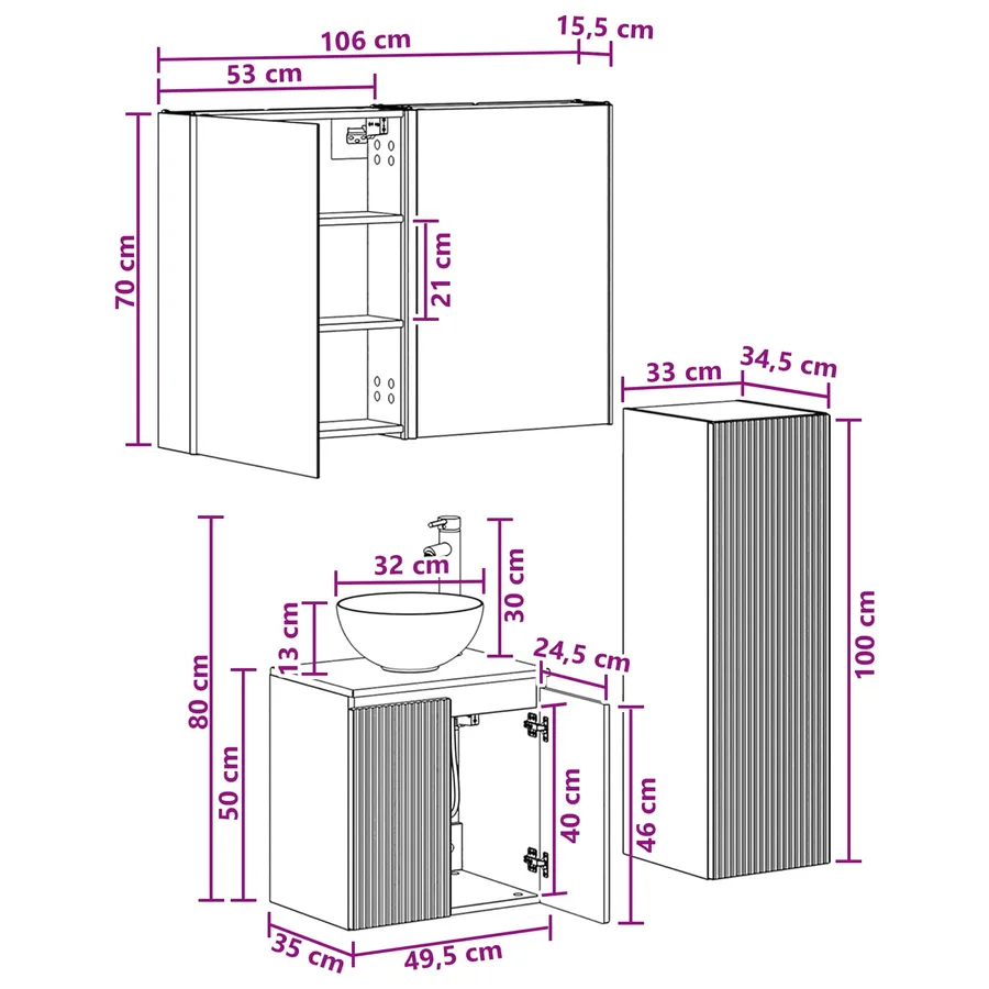 Ensemble de mobilier de salle de bain 4 pcs Bois ancien - 12