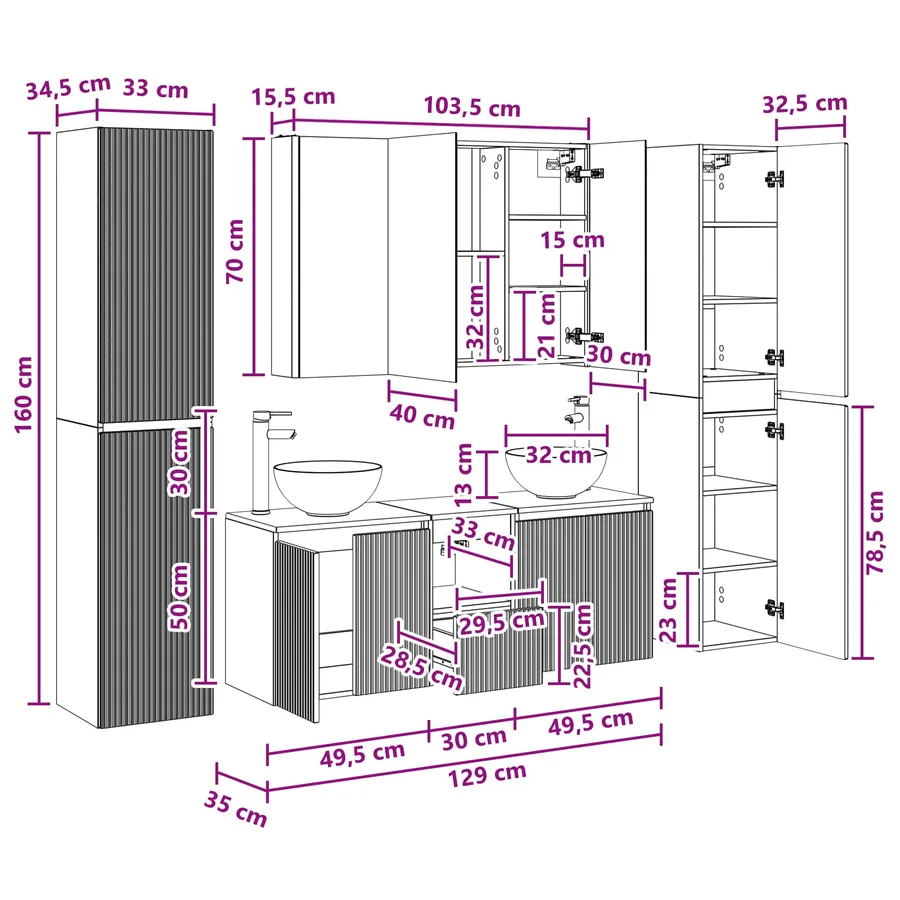 Ensemble de mobilier de salle de bain 6 pcs Bois ancien - 16