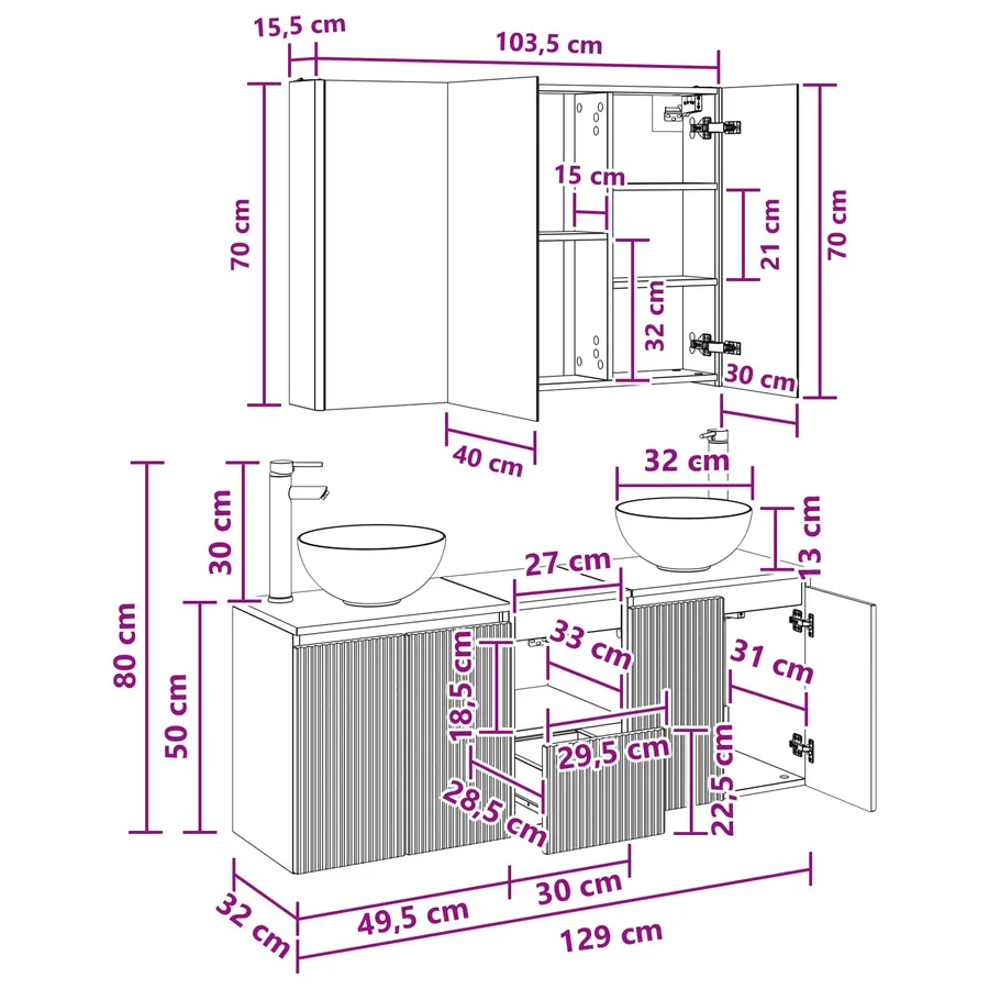 Ensemble d'armoire de salle de bain 4 pcs Sonoma gris - 14