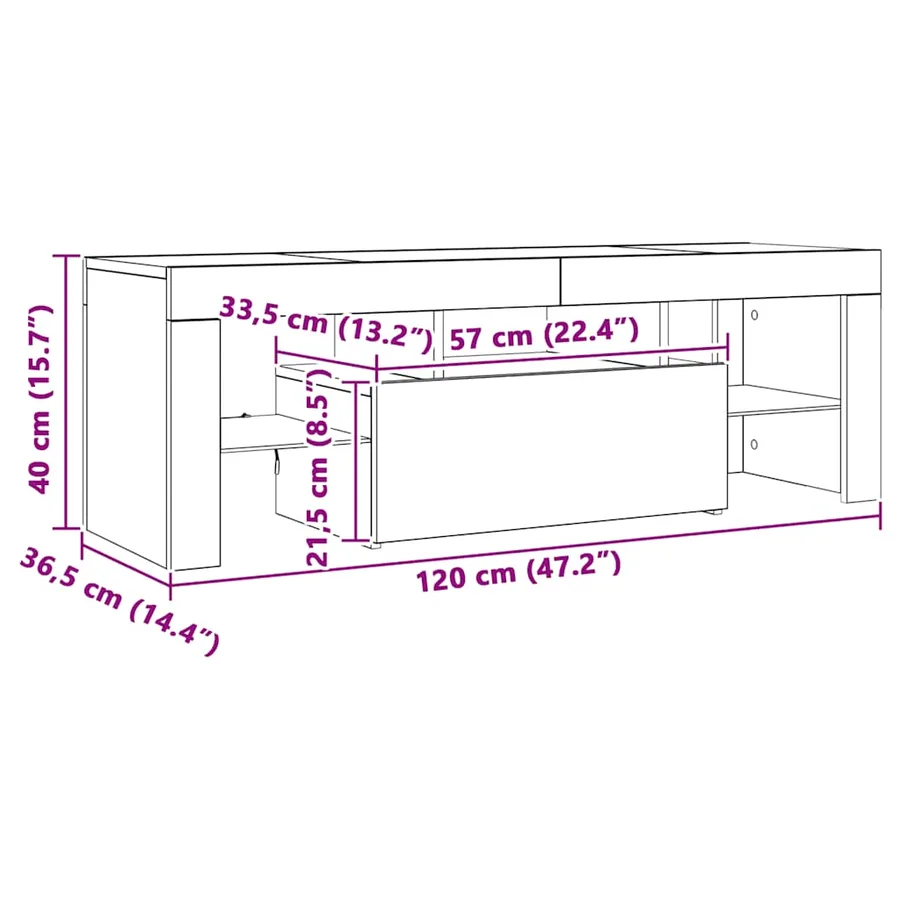 Meuble TV avec lumières LED chêne sonoma 120x35x40 cm - 17