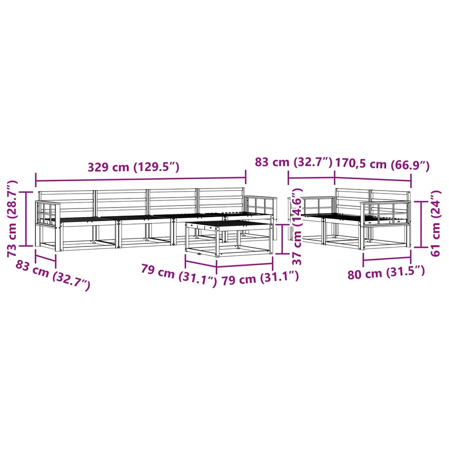 Ensemble de canapés d'extérieur 7 pcs Naturel - 10