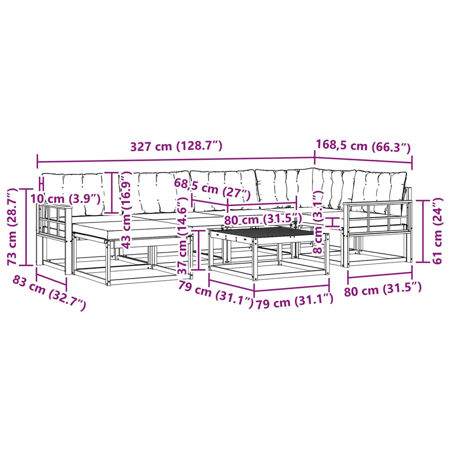 Ensemble de canapés d'extérieur 19 pcs Naturel et Crème - 15