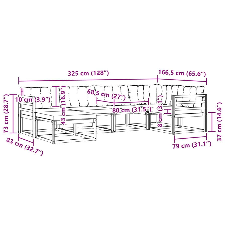 Ensemble de canapés d'extérieur 6 pcs Naturel et Crème - 13
