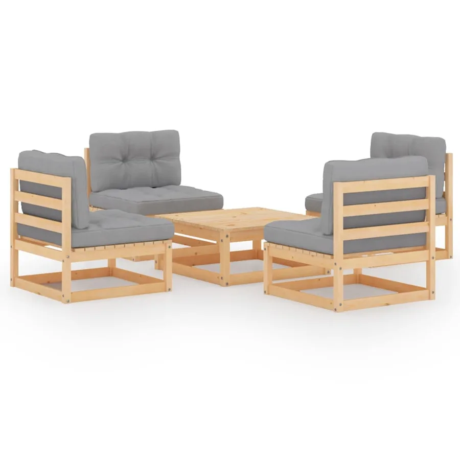 Salon de jardin 5 pcs avec coussins Bois de pin massif - 2