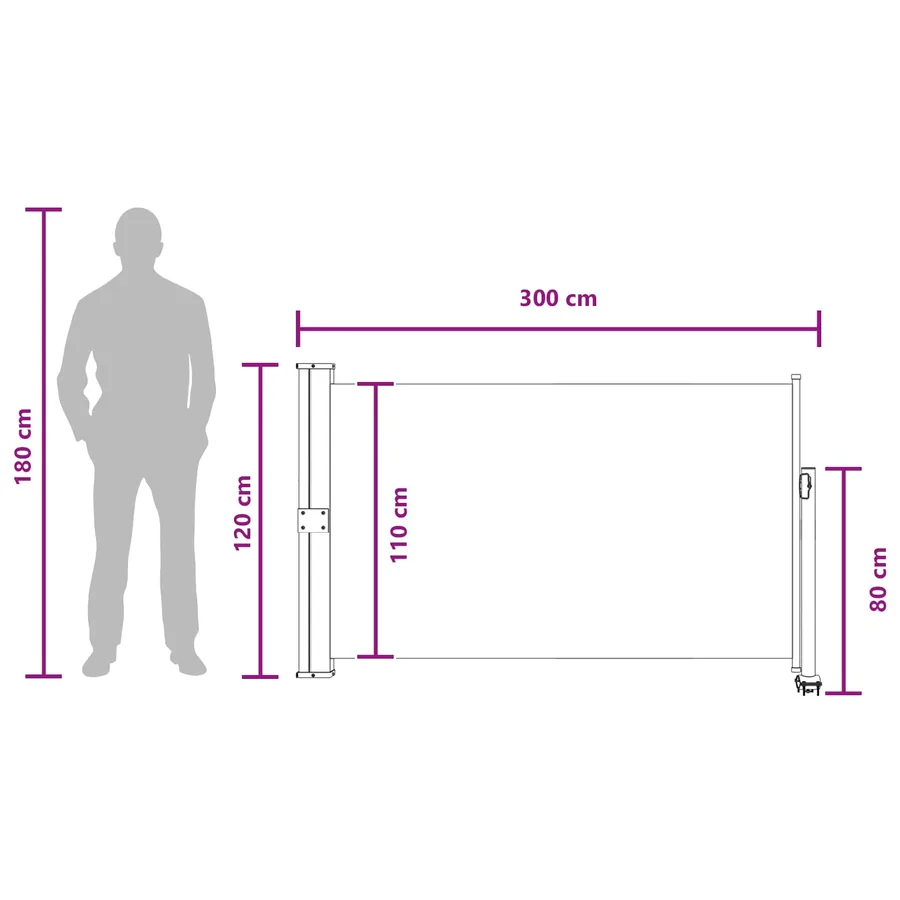 Auvent latéral 117 x 300 cm 100% polyester fer acier - 8