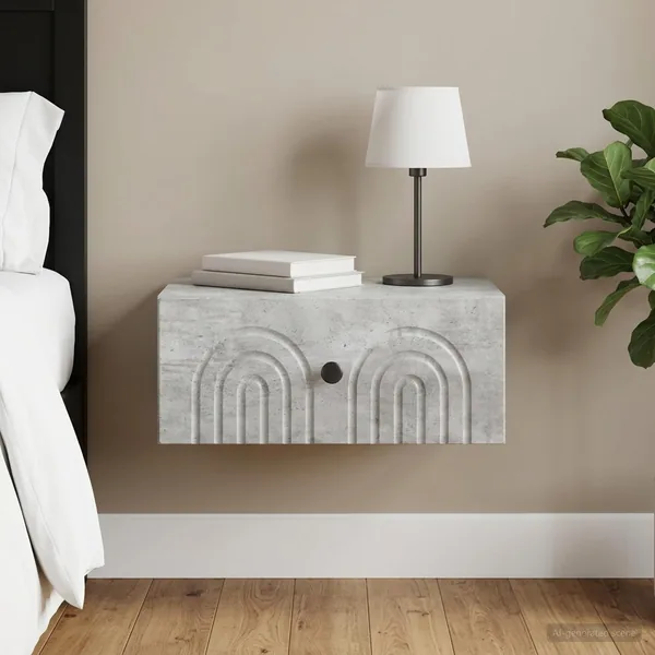 Cabinet de chevet mural Gris béton 49 x 34,5 x 20 cm