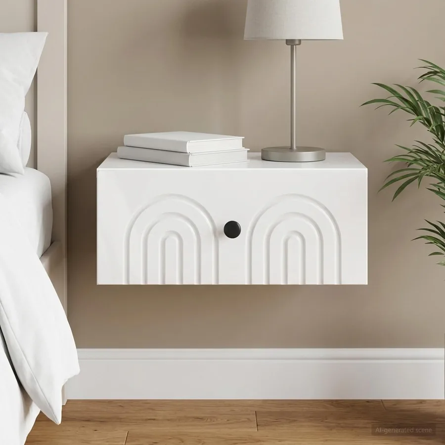 Cabinet de chevet mural Blanc brillant 49 x 34,5 x 20 cm