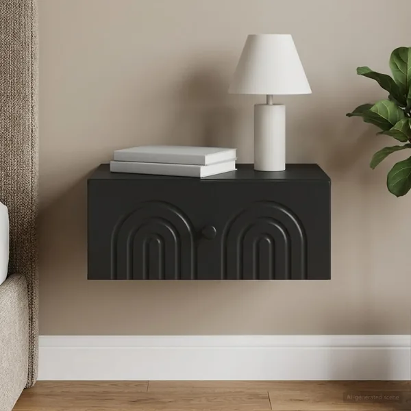 Cabinet de chevet mural avec tiroir Noir 49 x 34,5 x 20 cm
