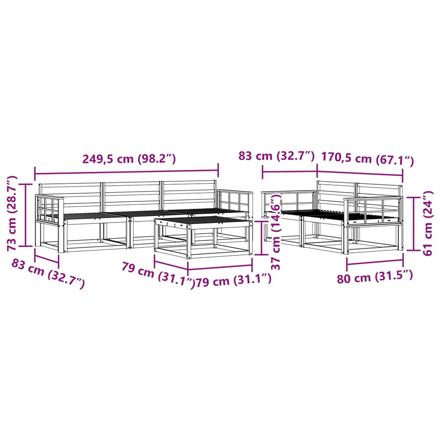 Ensemble de canapés d'extérieur 6 pcs Naturel - 10