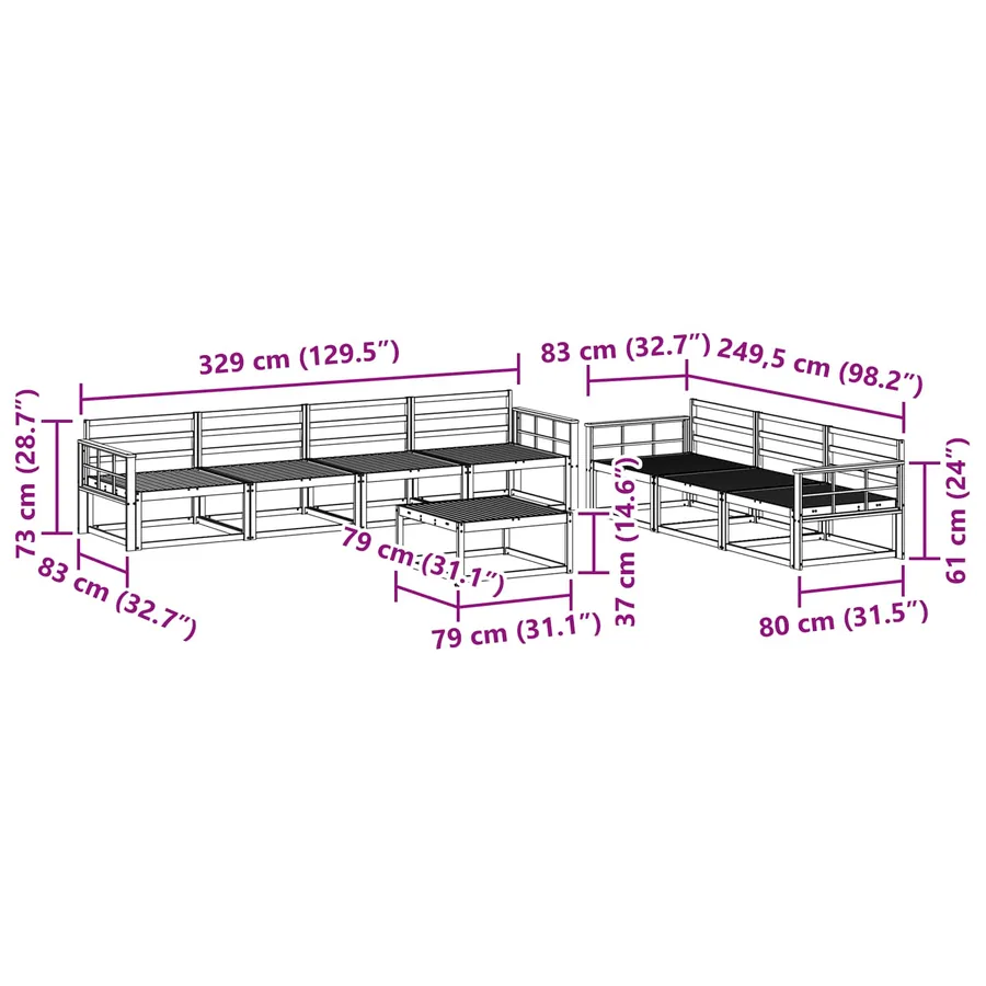 Ensemble de canapés d'extérieur 8 pcs Naturel - 10