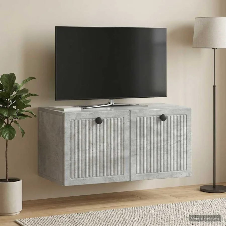 Meuble TV mural Gris béton 59,5 x 31 x 30 cm Bois d'ingénierie - 4