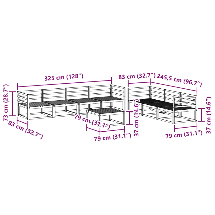 Ensemble de canapés d'extérieur 8 pcs Naturel - 10