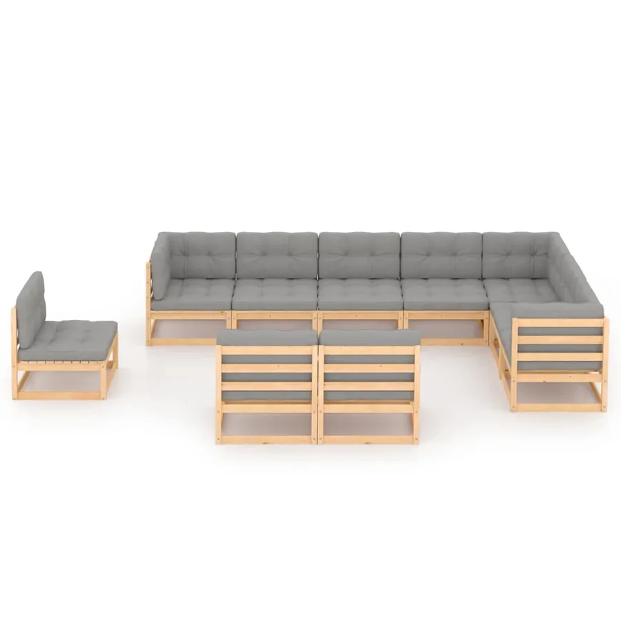 Salon de jardin 10 pcs avec coussins Bois de pin massif - 2