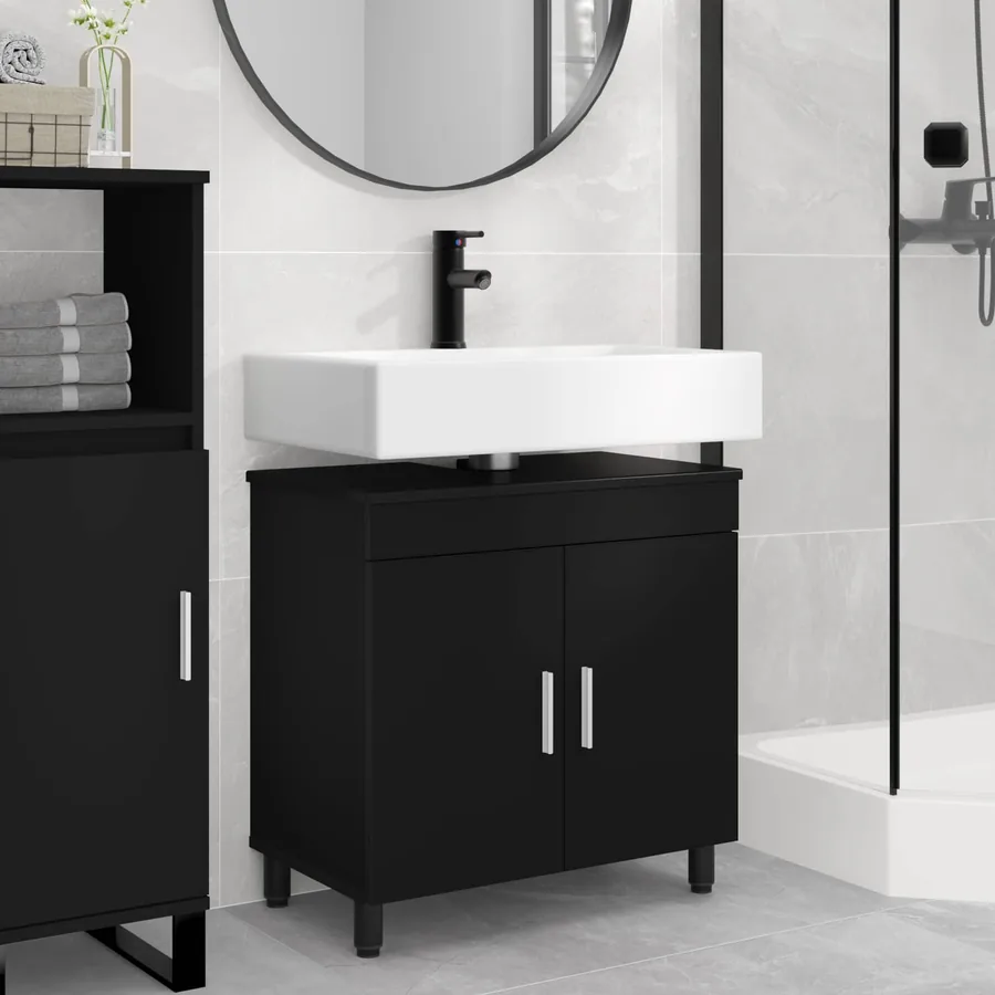 Unité de vanité de salle de bain Noir 60 x 35 x 60 cm