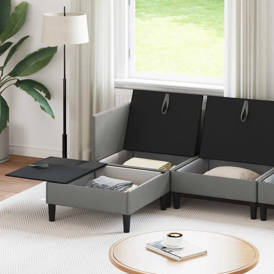 Ensemble de meubles pour le salon 5 pcs Gris foncé Tissu - 3