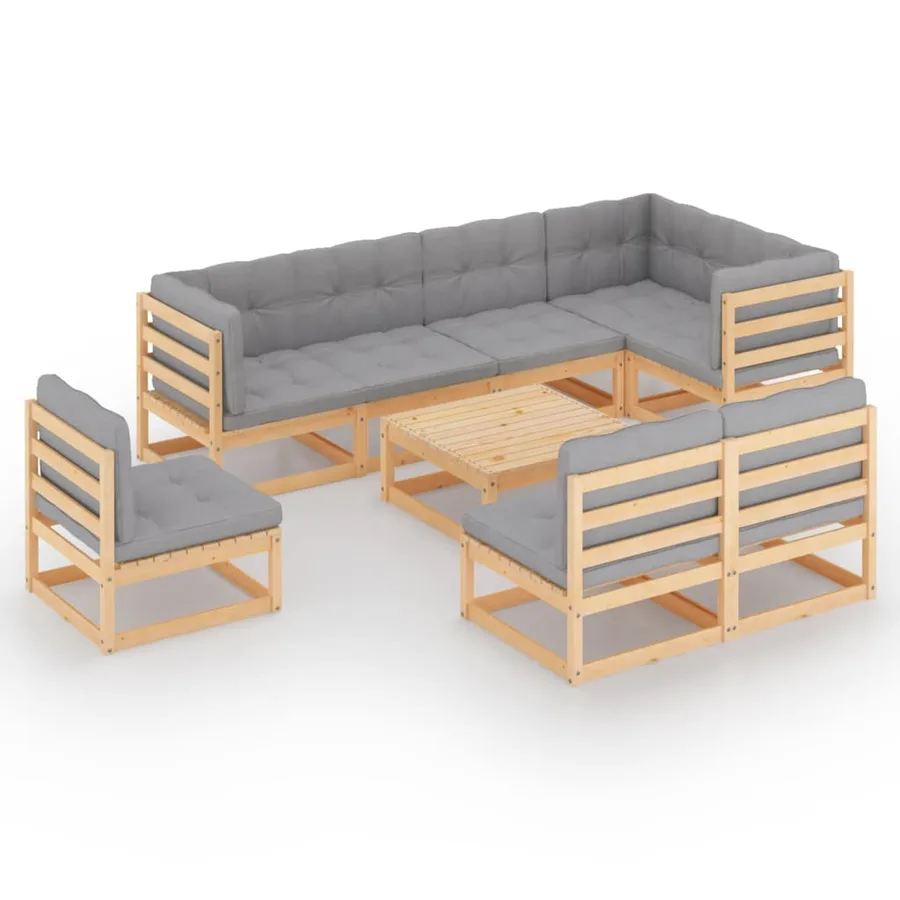 Salon de jardin 9 pcs avec coussins Bois de pin massif - 2