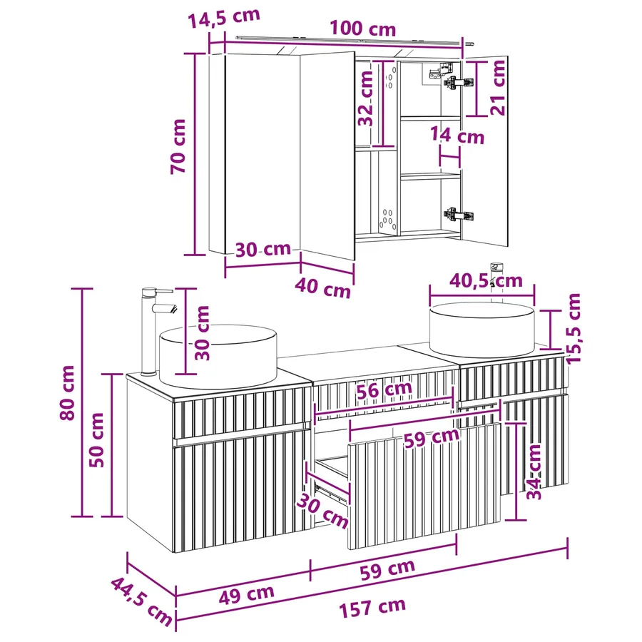 Ensemble d'armoire de salle de bain 4 pcs Chêne fumé - 14