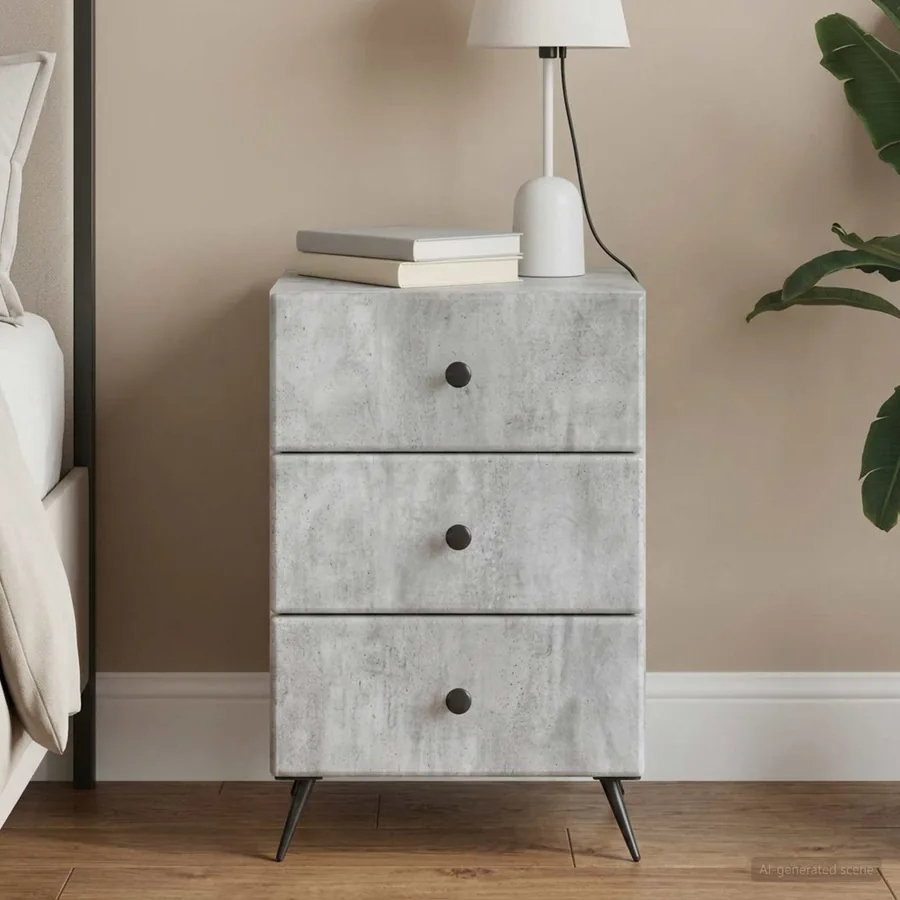 Cabinet de chevet avec tiroir Gris béton 43 x 41 x 66,5 cm