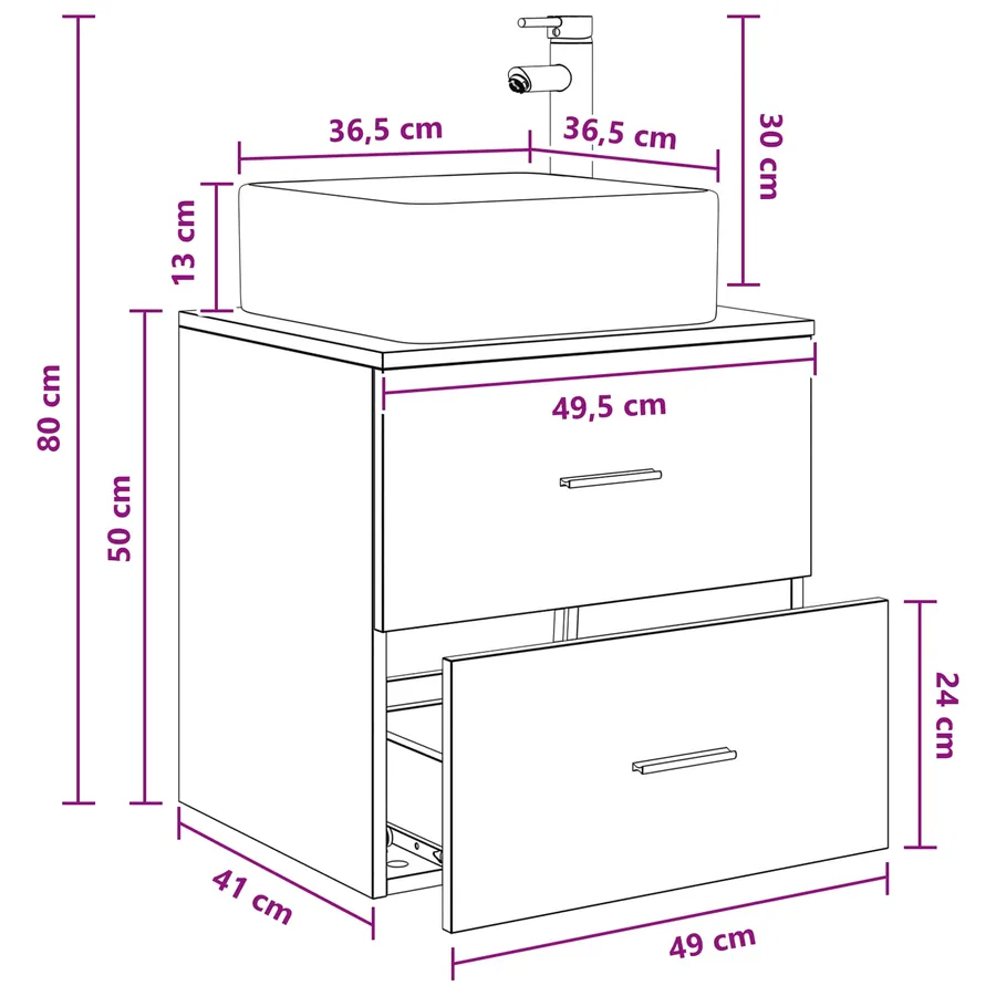 Vanité de lavabo mural Chêne noir 49,5 x 41 x 63 cm - 9