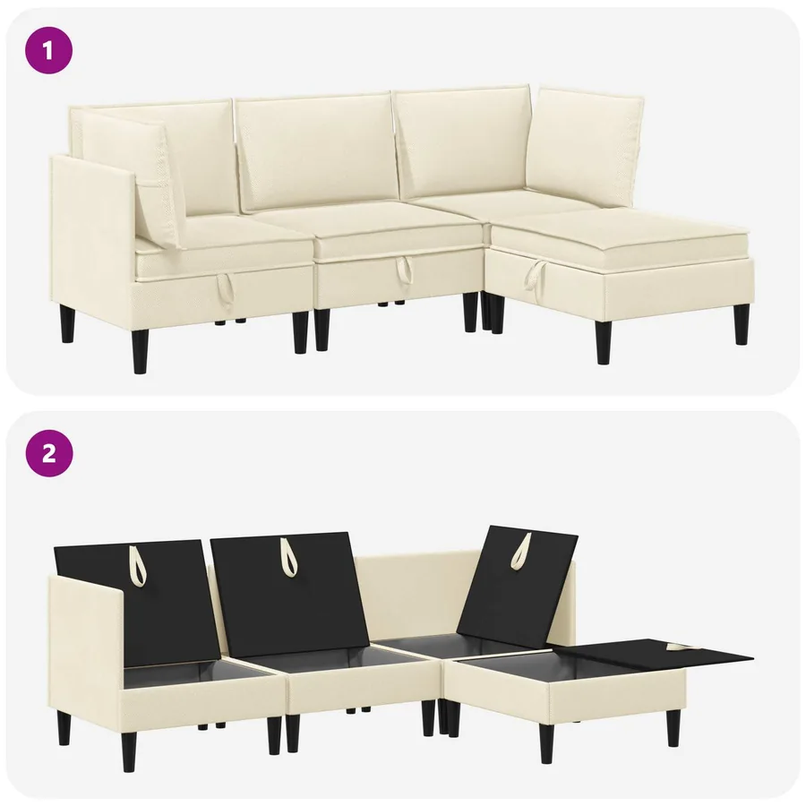 Ensemble de meubles pour le salon 4 pcs Crème Tissu - 10